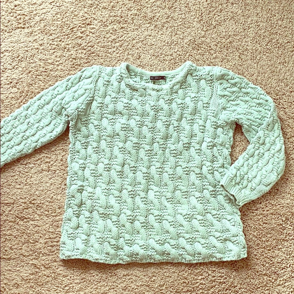zara mint cable sweater size Small